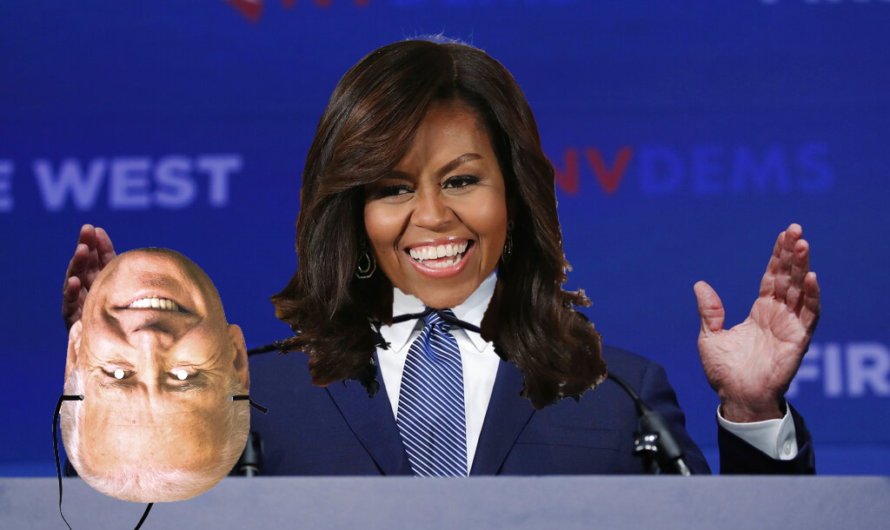 Democrats Relieved After Biden Rips Off His Mask Revealing He Was Michelle Obama All Along